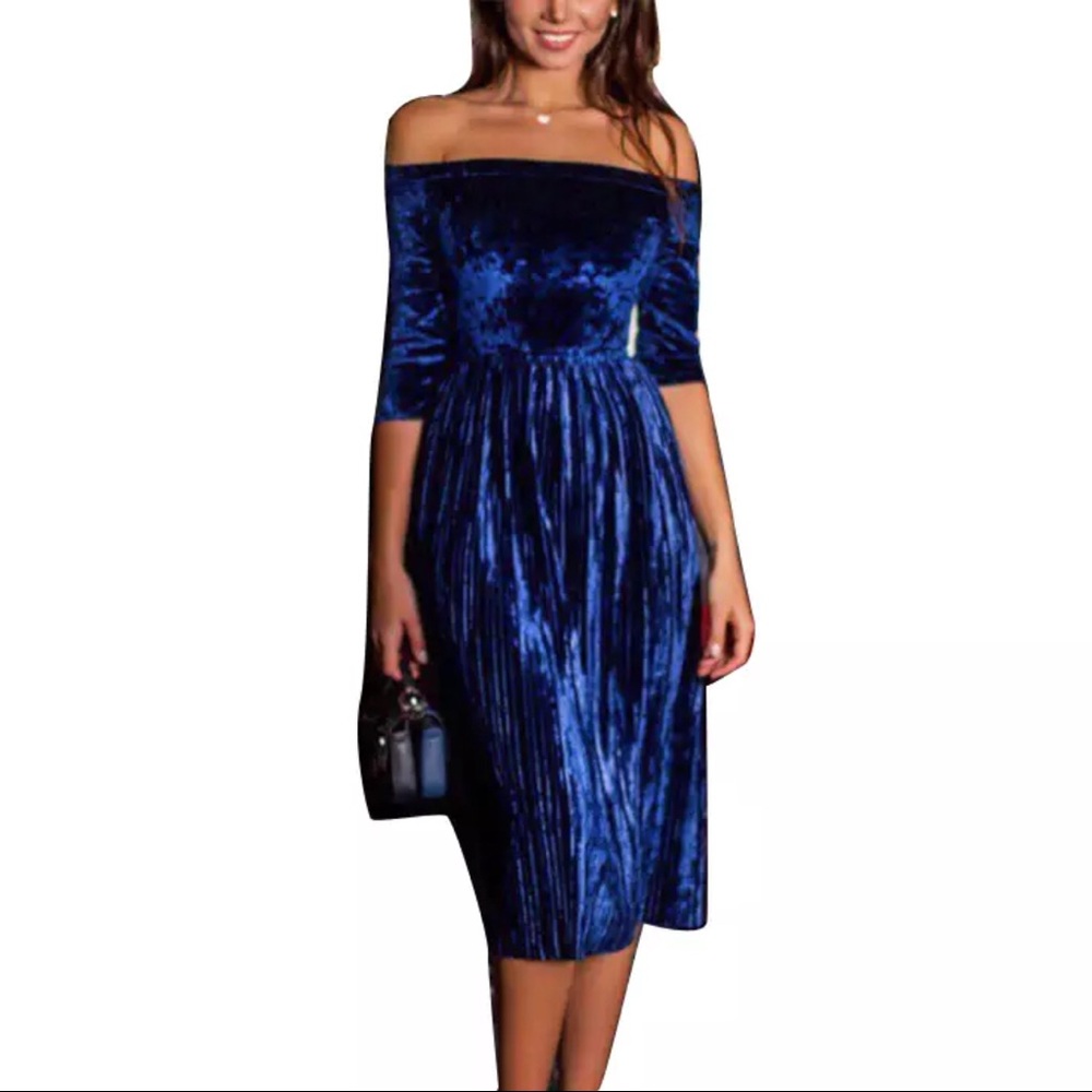Off Shoulder Crushed Velvet Dress